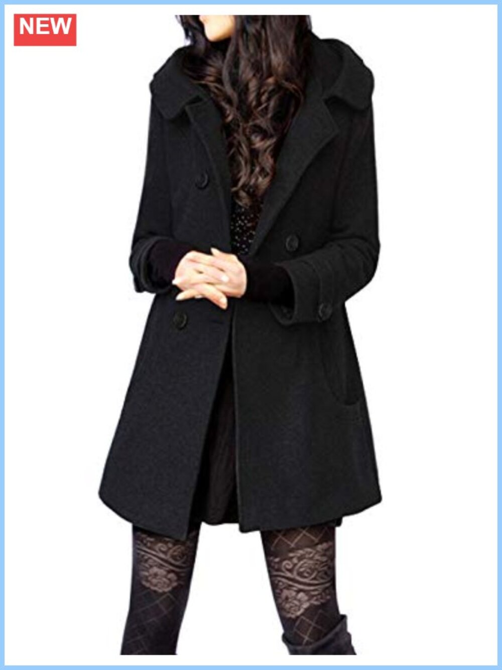 Women's Wool Blend Hooded Peacoat Mid Long Double Breasted Overcoat